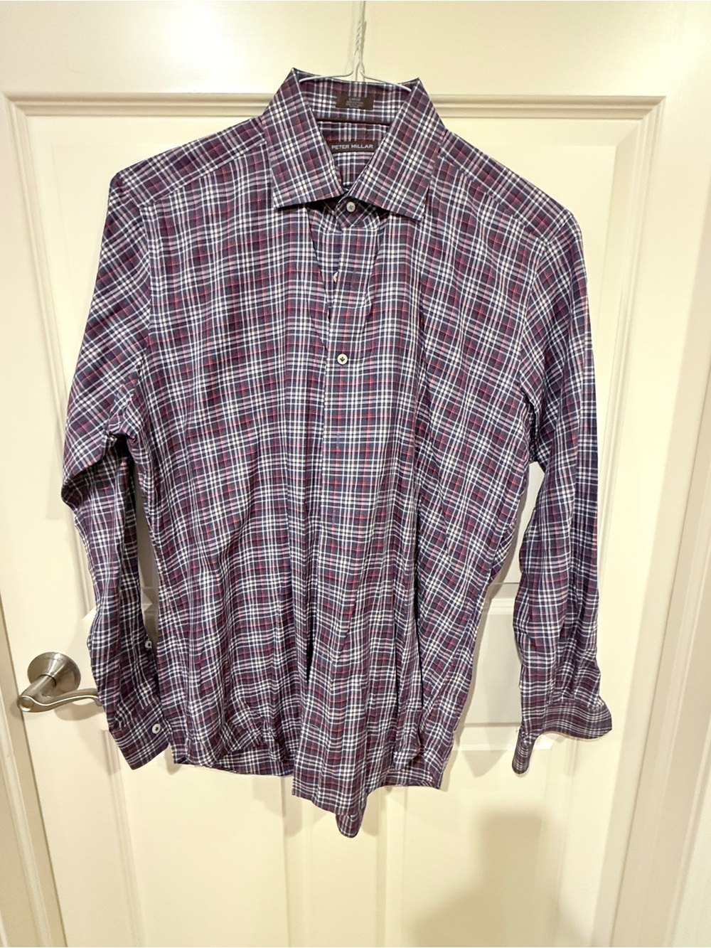 Peter Millar Purple and White Plaid Button-Down Shirt